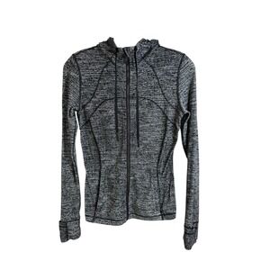 Lululemon Jacket Womens 6 Black White Hooded‎ Full Zip Thumbholes Athleisure